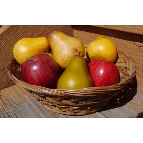 Faux Fruit Basket Decor Lot 9 Realistic Plastic Apples & Pears Staging Prop - Picture 1 of 11